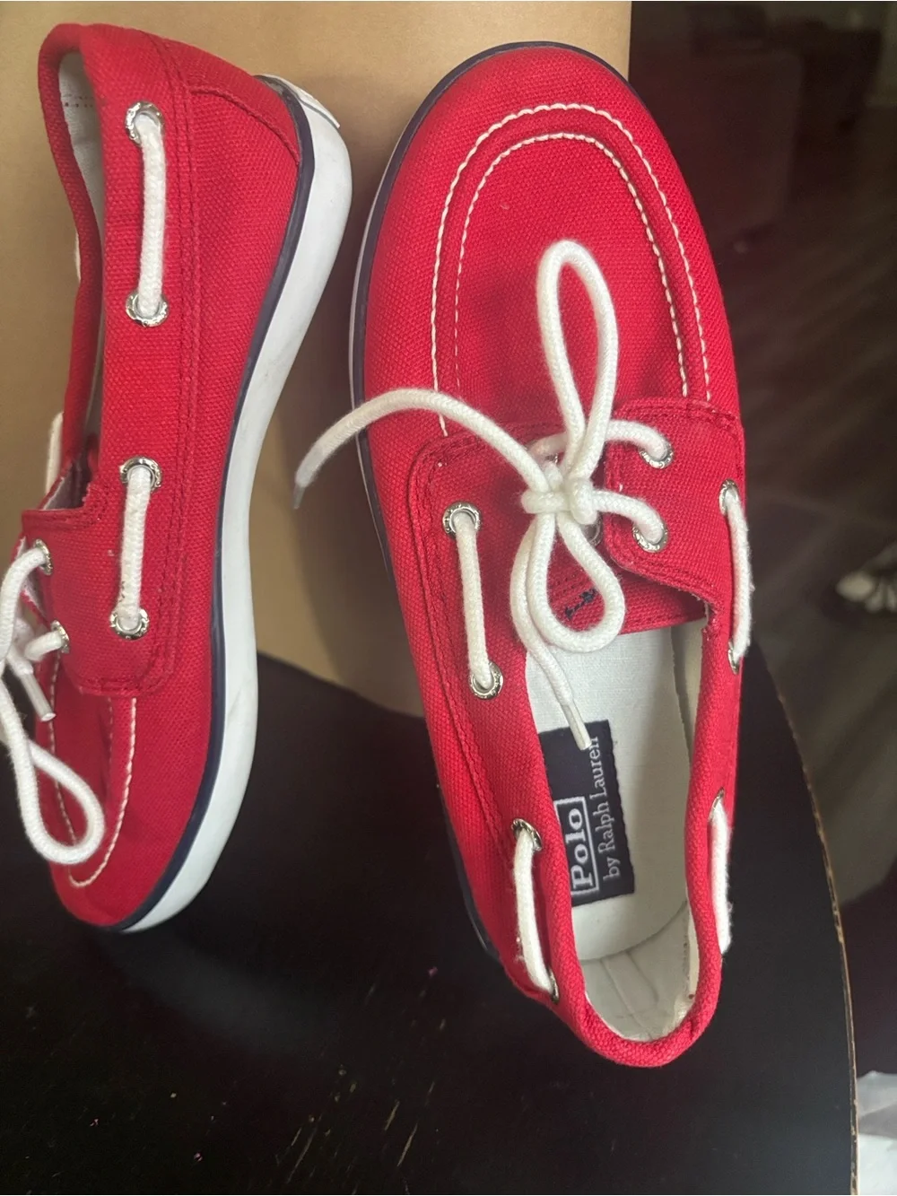 Polo by Ralph Lauren Kids Red Canvas Moccasins with White Laces